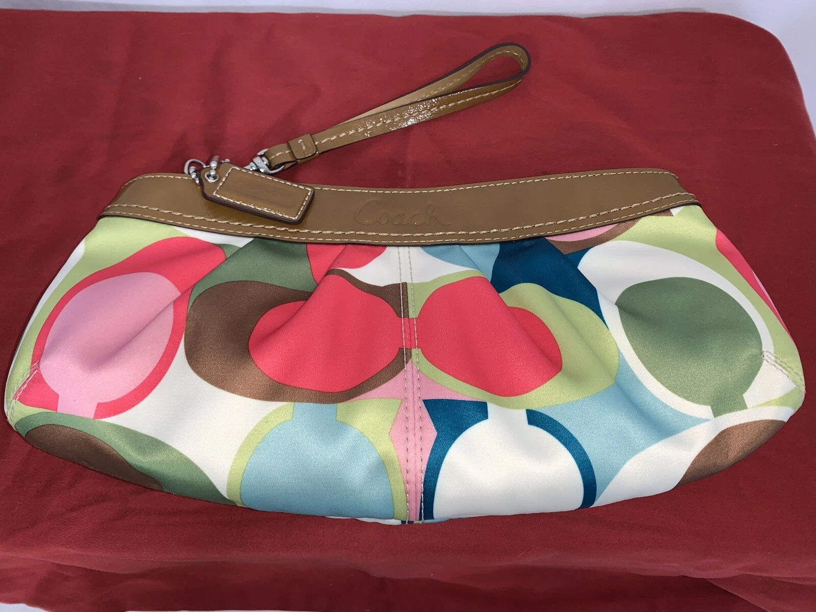 Sac à main pochette imprimé écharpe plissée satin rare Soho Satin D0982 F13801 excellent état