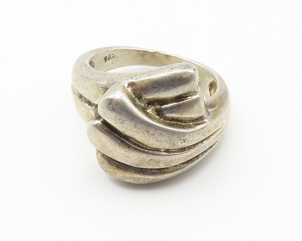925 Sterling Silver Vintage Fluted Bypass Wing Design Band Ring Sz