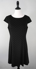 Tahari Black Arthur Levine Polka Dot Cap Sleeve A-Line Dress Size 10P