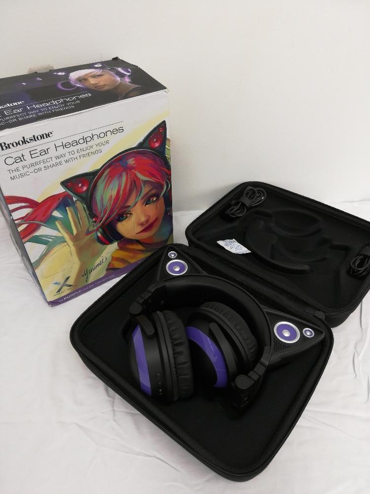 Brookstone Wired Purple Cat Ear Headphones with External Speakers
