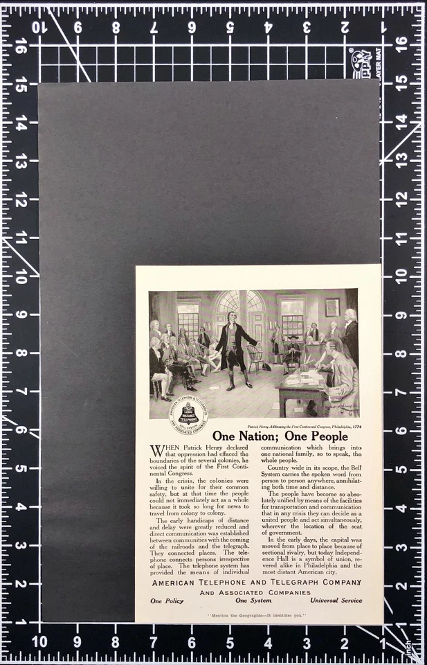 AT&T Teléfono Patrick Henry One Nation One People Antiguo Anuncio Impreso 1916 Foto 3 de 4