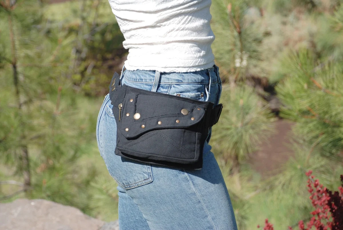 Belt Bag Black Waist Pack Cotton Waist Bag Steampunk Fanny Pack Bohemian Belt