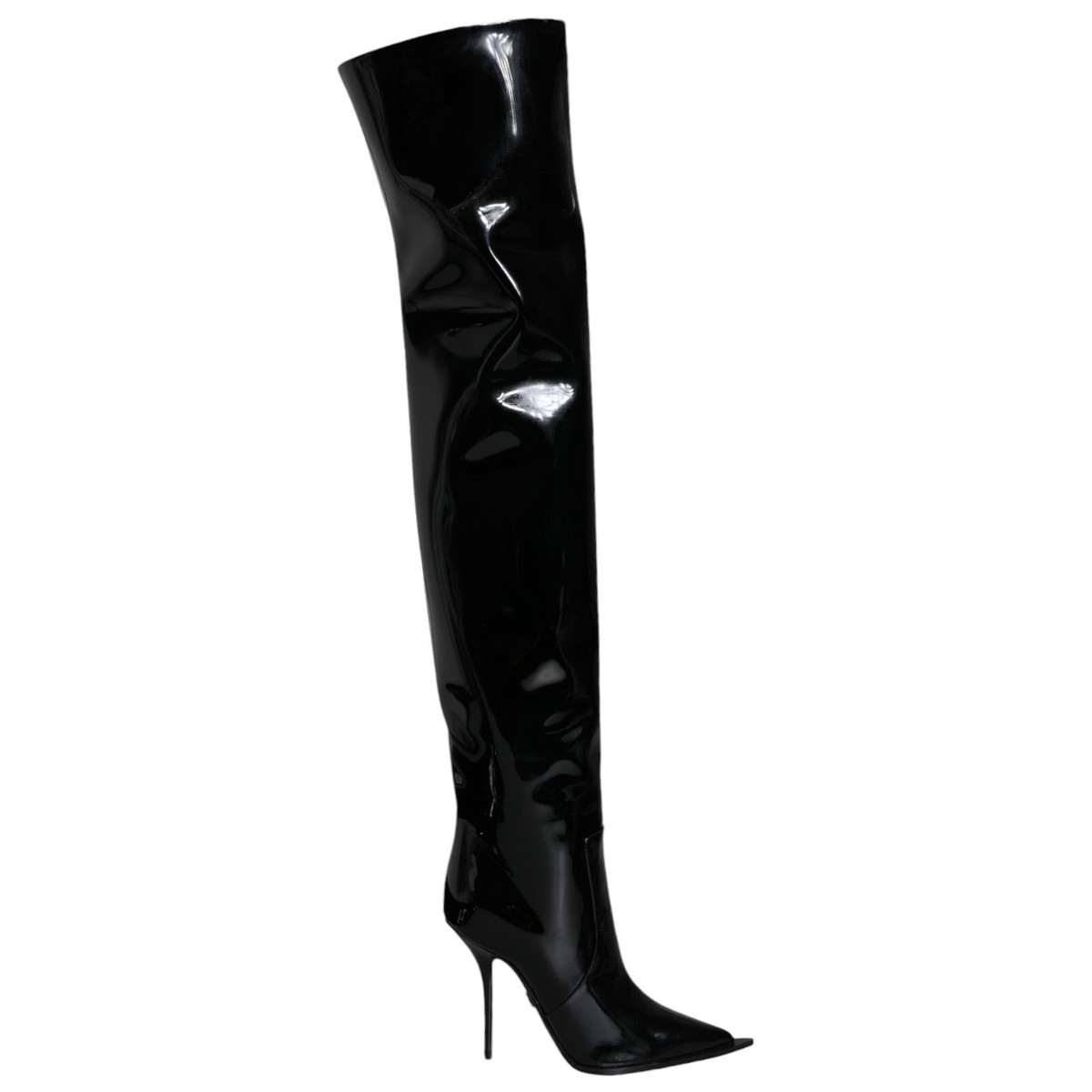 DOLCE GABBANA Shoes Black Patent Leather Knee High Boots US8  2030usd