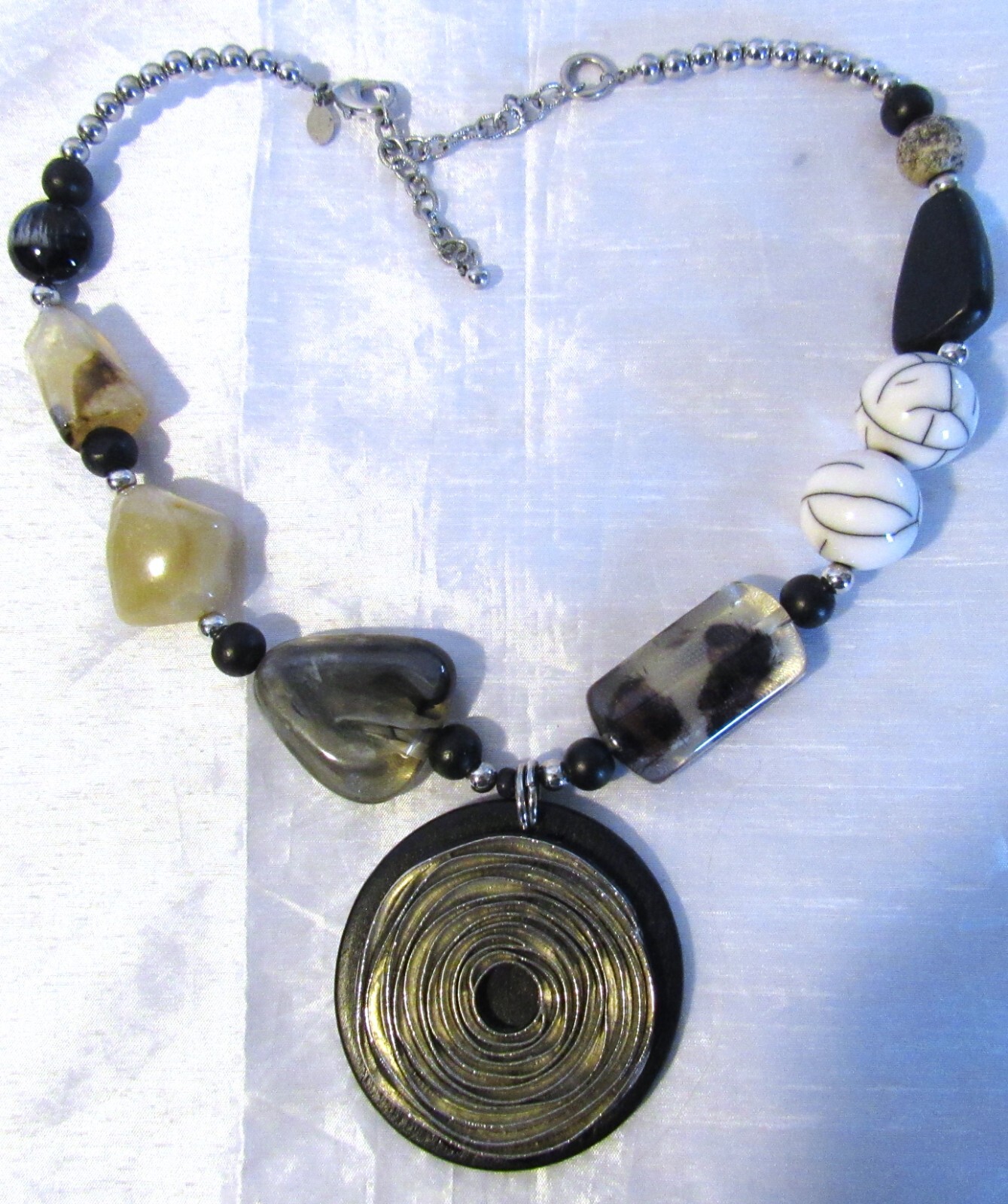 Signed J CREW Statement Necklace Asymmetrical Bla… - image 1