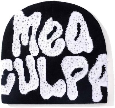 GFLPO MEA Culpa Beanie Y2k Women Hat Black With Rhinestone 