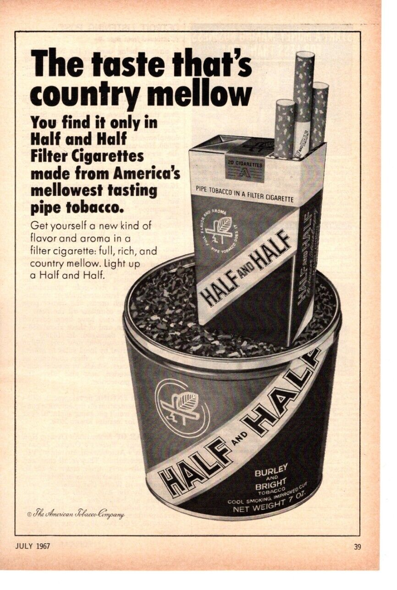 burley and bright tobacco half and half 1967 HALF AND HALF TOBACCO PRINT AD, 