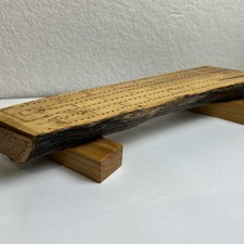 Handcrafted 14  Wood Cribbage Board 2 Player Chunk Of Wood Polished e3 