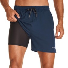 Mens Swim Trunks 5" Inseam Quick Dry Swimsuit with Compression Liner and Pock...