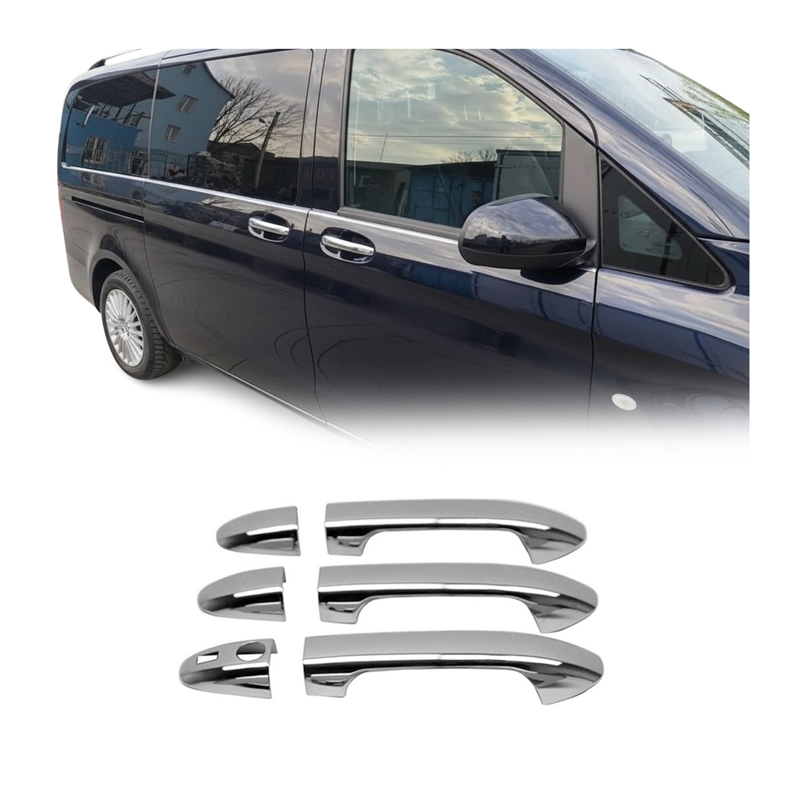Protection de poignée inox pour Mercedes Vito W447 compatible ouverture mains libres