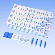 Engraved 4 Layer American Mahjong Tile Set(Blue), 166 Acrylic Mahjong Tiles with