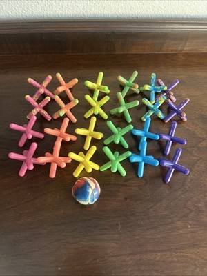 Vintage 1980s, Rubber Scatter Jacks Knucklebones, Includes One Rubber Ball
