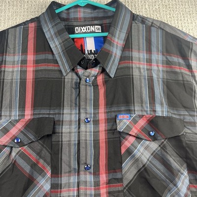 Dixxion Men s Ground Zero Short Sleeve Bamboo Shirt Pearl Snap Gray Plaid 5X