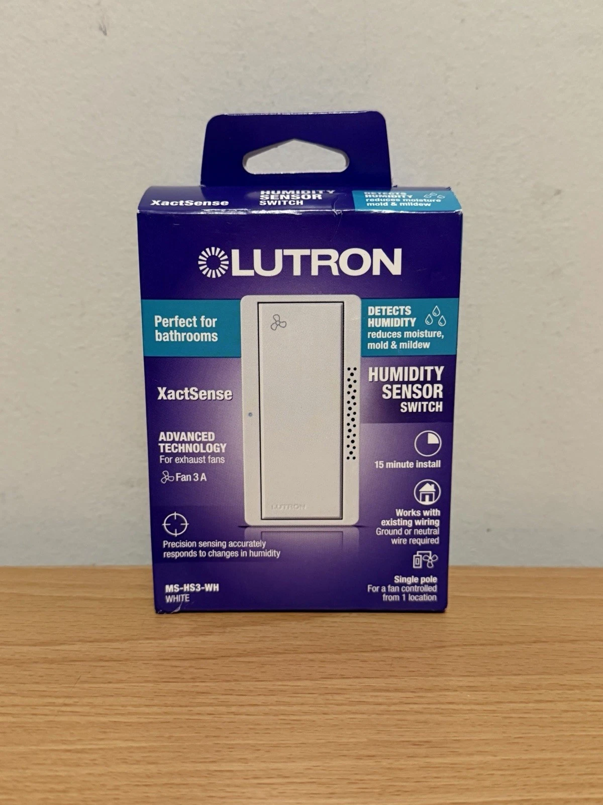 Lutron Xactsense Humidity Sensor Switch for Bathroom Exhaust Fans MS-HS3-WH NEW