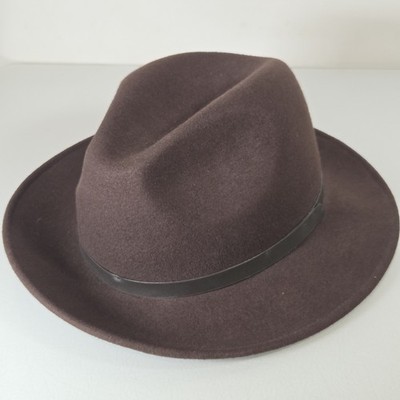 EDDIE BAUER Brown 100% MOLDED WOOL FEDORA Outdoor Fishing  display picture 2