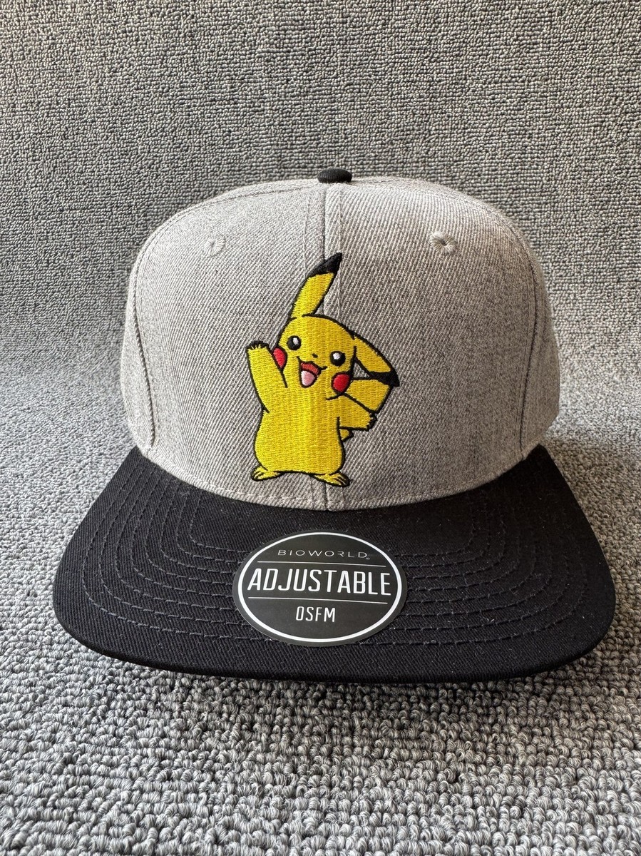 Pokémon Pikachu Snapback Hat Gray Black Flat Brim Adjustable OSFM