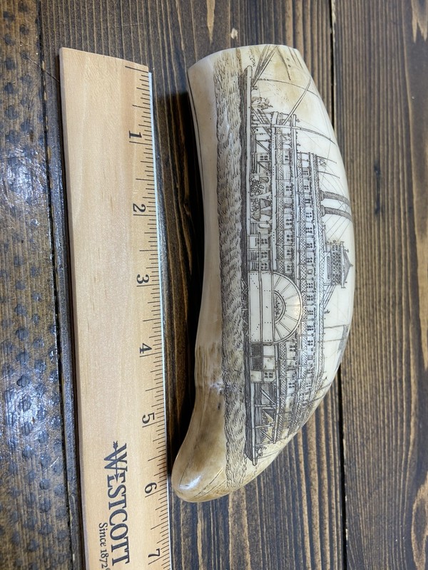Scrimshaw. Vintage Faux Sperm Whale Carved Tooth. Feels And Looks Realistic!!
