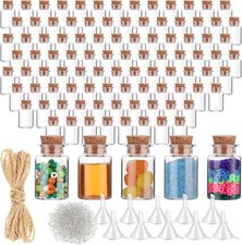 100 Packs Mini Plastic Bottles with Corks Stoppers Eye Screws Funnels Small