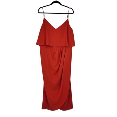 City Chic Fire Cracker Orange Spaghetti Strap Overlay Maxi Dress Plus Size S/16