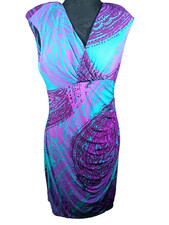 Lauren Ralph Lauren Teal Blue Purple dress womens size 10 shoulder pads stretch
