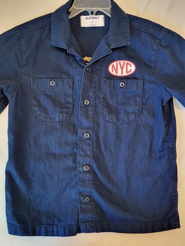 Old Navy Blue Classic Short Sleeve Button Up With Pocket Shirt Boy's Size S 6-7 - Picture 5 of 15