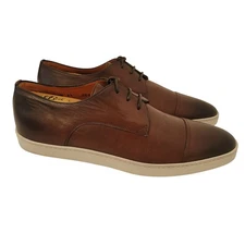Santoni Cap Toe Leather Derby Shoes Mens Brown Lace Up Sneaker Sole Size 10.5