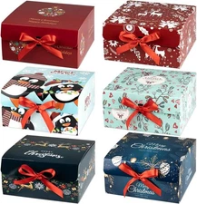 Boxes with Lids, 6 Pack Small Gift Boxes with Red Ribbon and Themed Pattern for