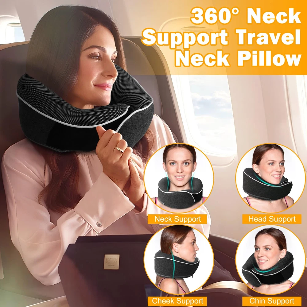 Travel Pillow, 360° Neck Support Memory Foam Travel Neck Pillow, Neck Pillow ...