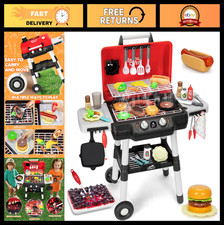 Kids BBQ Grill Playset with Smoke Sound  Light, 2-Layer Kitchen Toy for Toddler
