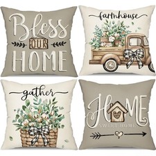Farmhouse Pillow Covers 20x20 Set of 4 Eucalyptus Leaves Decorations Truck Sw...