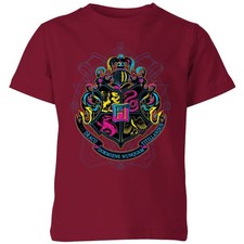 Image of Harry Potter Hogwarts Neon Crest T-Shirt Kids | Official Licensed | Burgundy