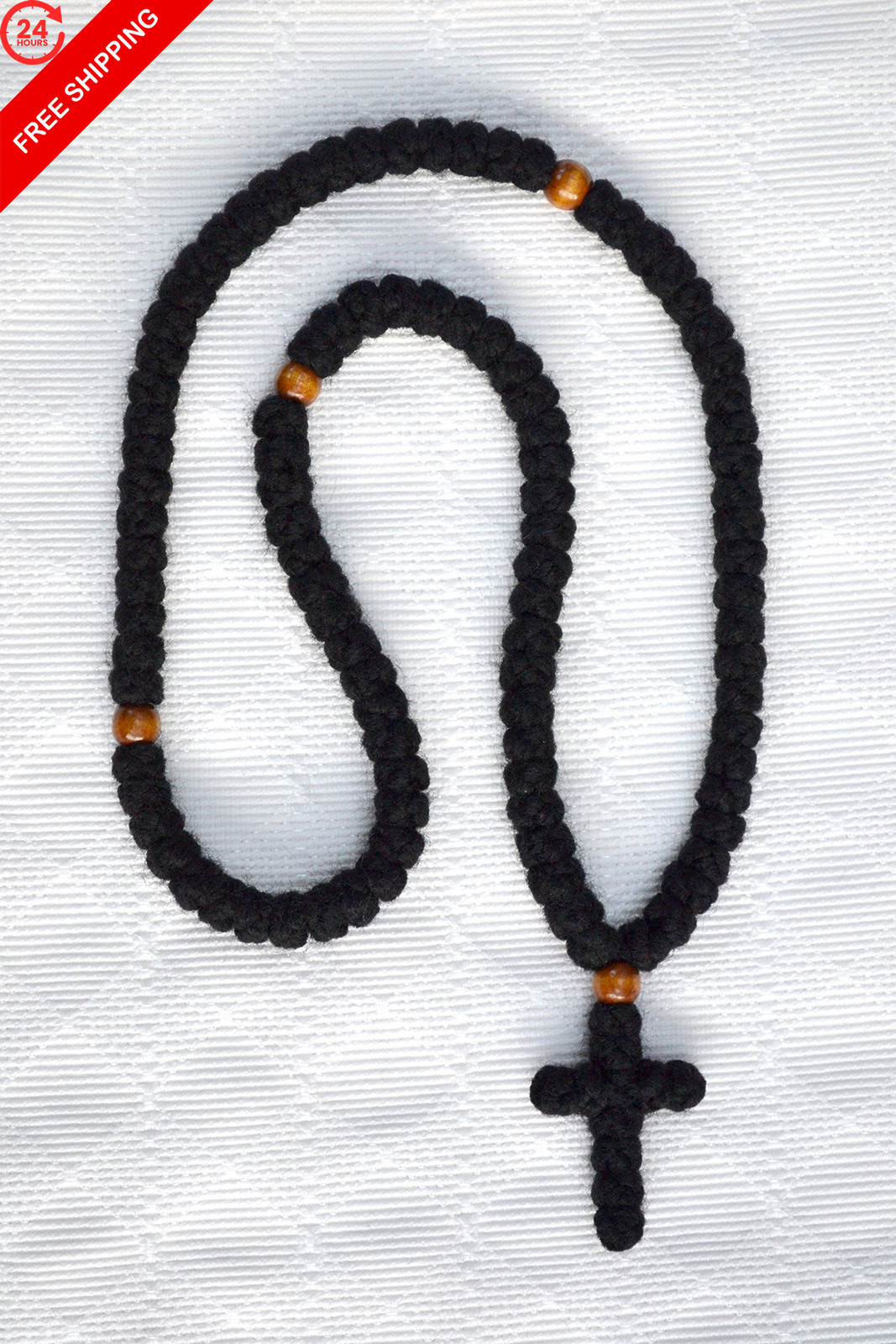 Christian 100-Knot Prayer Rope 100% Organic Wool 16.9 inches, Black
