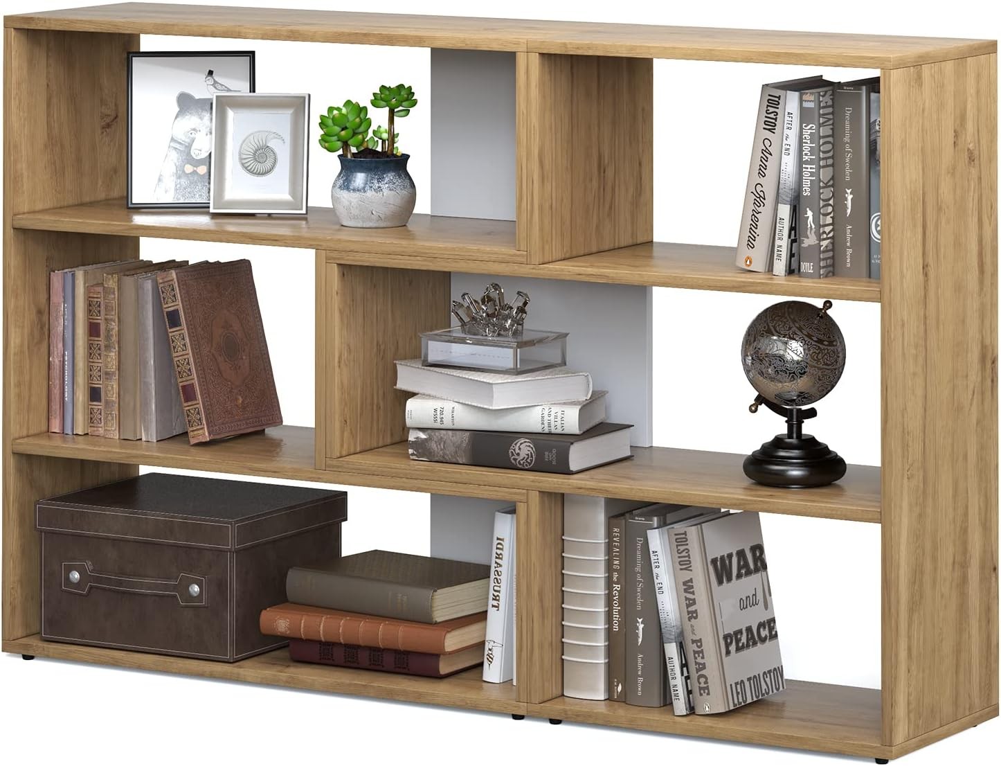 6 Cube Modern Bookcase with 3 Tier Free Combination Wide Storage Shelf