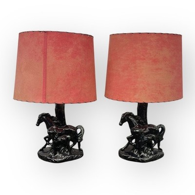 Phil Mar Porcelain Mare & Colt Horse Table Lamp Pair MCM Mid Century Decor