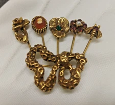 Vintage Goldette Brooch Bow w/ Stick Pins Rose Cameo Pansy Flower Bee Unsigned