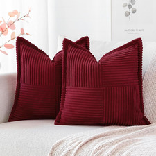 Set of 2 Corduroy Throw Pillow Covers with Splicing Super Soft Boho Striped Pill