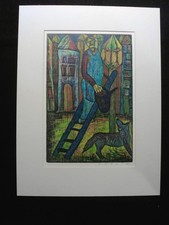 Esteban FEKETE - LAMPENANZÜNDER - handsig.  - Farbholzschnitt - im Passepartout