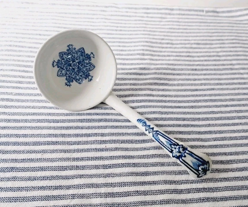 Lovely Small Antique Blue and White Transferware Sauce Ladle Pretty Tableware