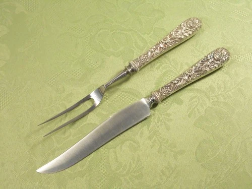 "REPOUSSE" by S. KIRK & SON INC. ~ STERLING STEAK CARVING SET ~ NO MONOGRAMS