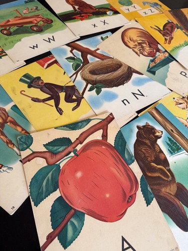 1950's Lippincott Illustrated Alphabet Cards 9 x 12 1/4" / Set of 20