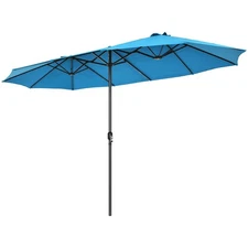 15FT Patio Double-Sided Umbrella Crank Outdoor Garden Market Sun Shade Blue