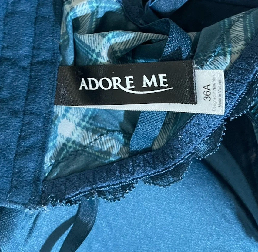 Adore Me Push Up Bra Sz 36A Blue Plaid Lace Detail Underwire Feminine Sexy - Image 3 of 3