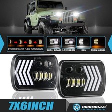 Pair 7x6 Led Headlights Hilo Dynamic Turn Signal For Jeep Wrangler Yj 87-95 Pair 7x6 Led Headlights Hilo Dynamic Turn Signal For Jeep Wrangler Yj 87-95