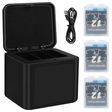 3-Pack Battery Charger for GoPro Hero 12 Hero 11 Hero 10 Hero 9 Camera Black