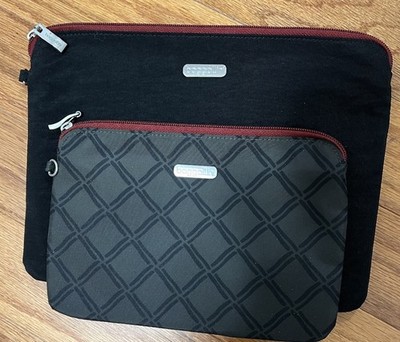 Baggallini Nylon Travel Set Of Pouches Black & Gray W/ Red Zippers