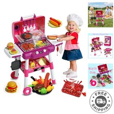 Portable BBQ Grill Playset for Kids - 2 Wheels, Realistic Sounds, and Effects