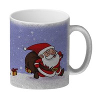 Frohe Weihnachten! Glitzer-Kaffeebecher Mit Lustigem Comic-Weihnachtsmann