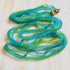 VTG Retro 60s Lucite necklace blue green beads Extra Long Statement multi 48"