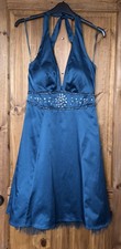 F&F teal satin halterneck beaded diamante occasion dress 14