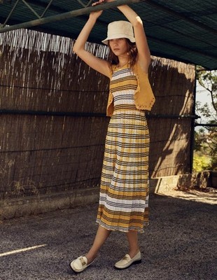 SANDRO Women Julie Striped Pointelle Knit Tank Dress Yellow Black 36FR