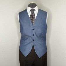 Mens Suit Vest Medium Blue 41" Formal Waistcoat